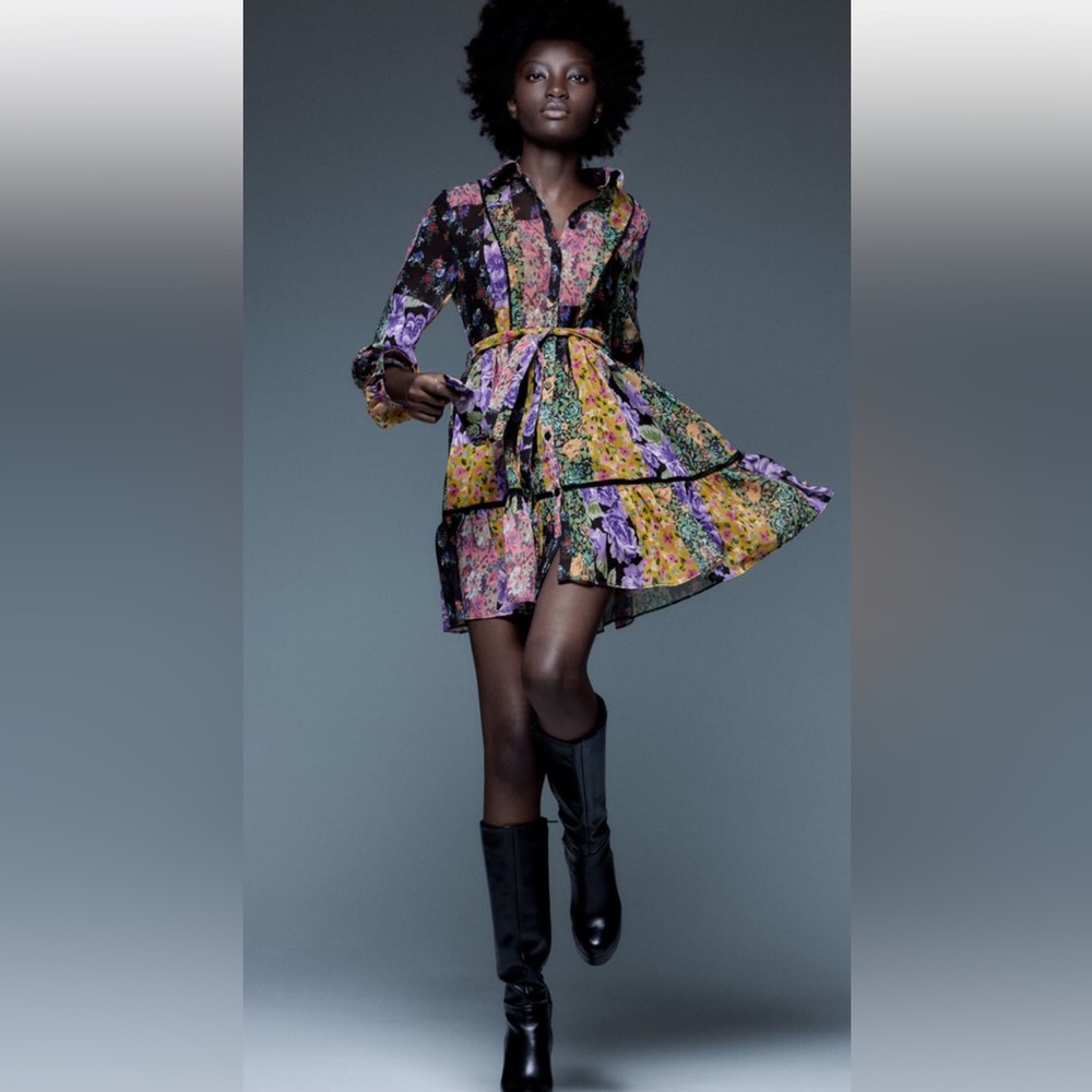 Brandnew ZARA MULTICOLOURED SHORT PRINT DRESS WITH RUFFLE HEM SIZE XXL